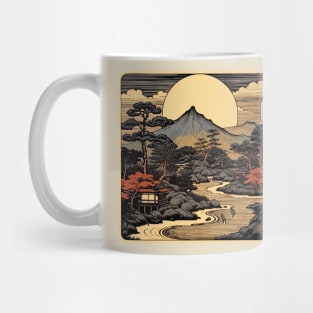 Traditional Japanese Mountain Woodcut Mug